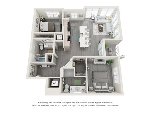Floor plan for 2 beds, 2 baths, 1104 sqft
